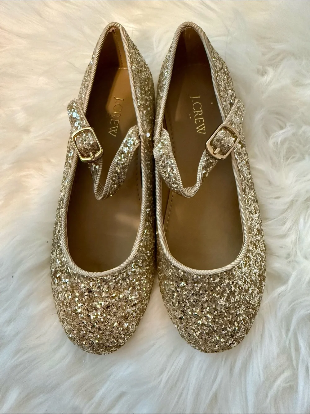 J. Crew Girls' Gold Glitter Mary Jane Flats Size 1